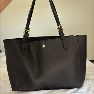 Tory Burch Black Saffiano Leather Tote with Gold Hardware